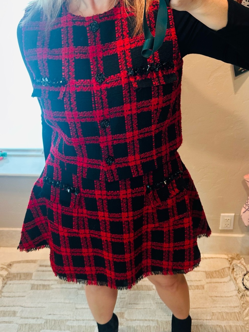 NWT Antonio Melani Red and Black Plaid Tweed Vest Size 12